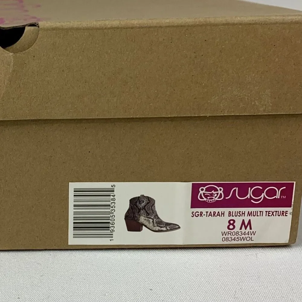 Sugar Womens‎ Tara Snakeskin Look Ankle Boots Sz 8 M Blush Multi Texture